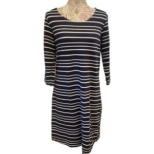 Coldwater Creek Navy White Stripes Dress with 3/4 Length Sleeves Size Medium